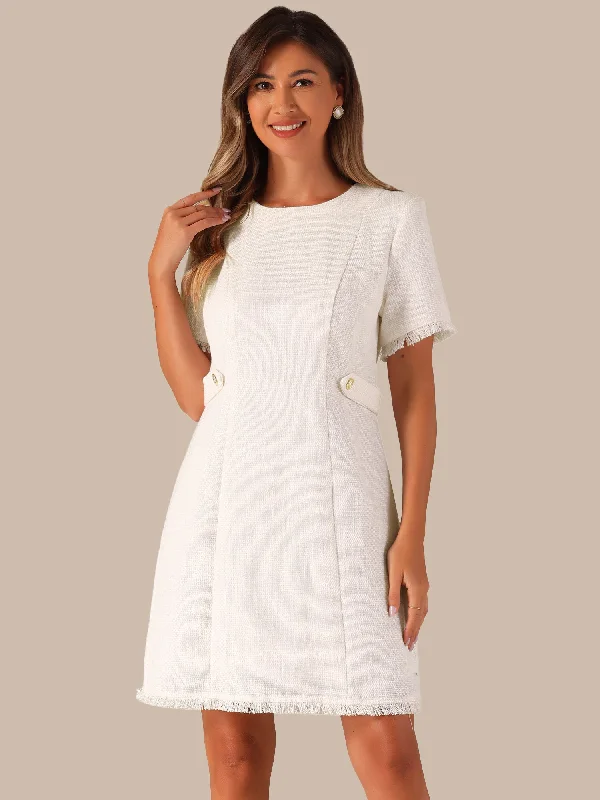 Ribbon DressTweed Round Neck Short Sleeves Textured Mini Dress