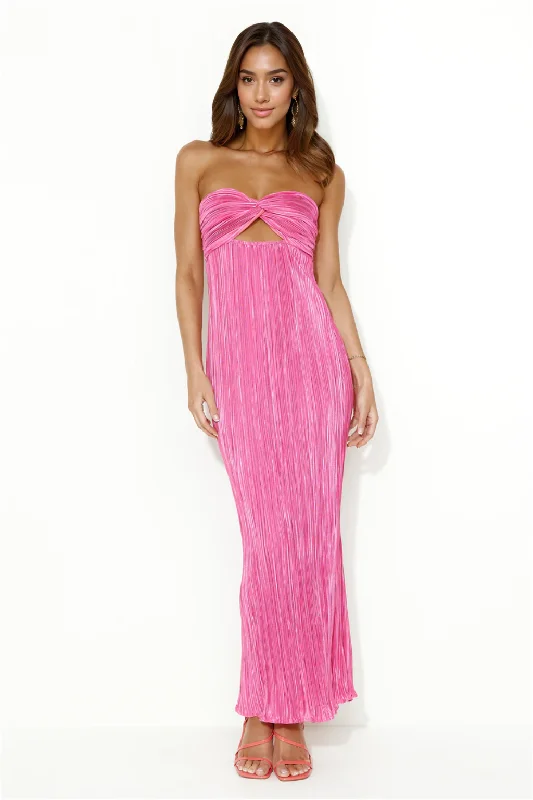 Tea-Length DressWearing This Tonight Plisse Strapless Maxi Dress Pink