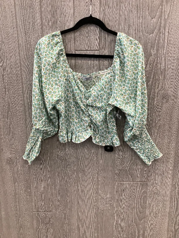 women's tops with floral printsBlouse Long Sleeve By Clothes Mentor In Green, Size: M