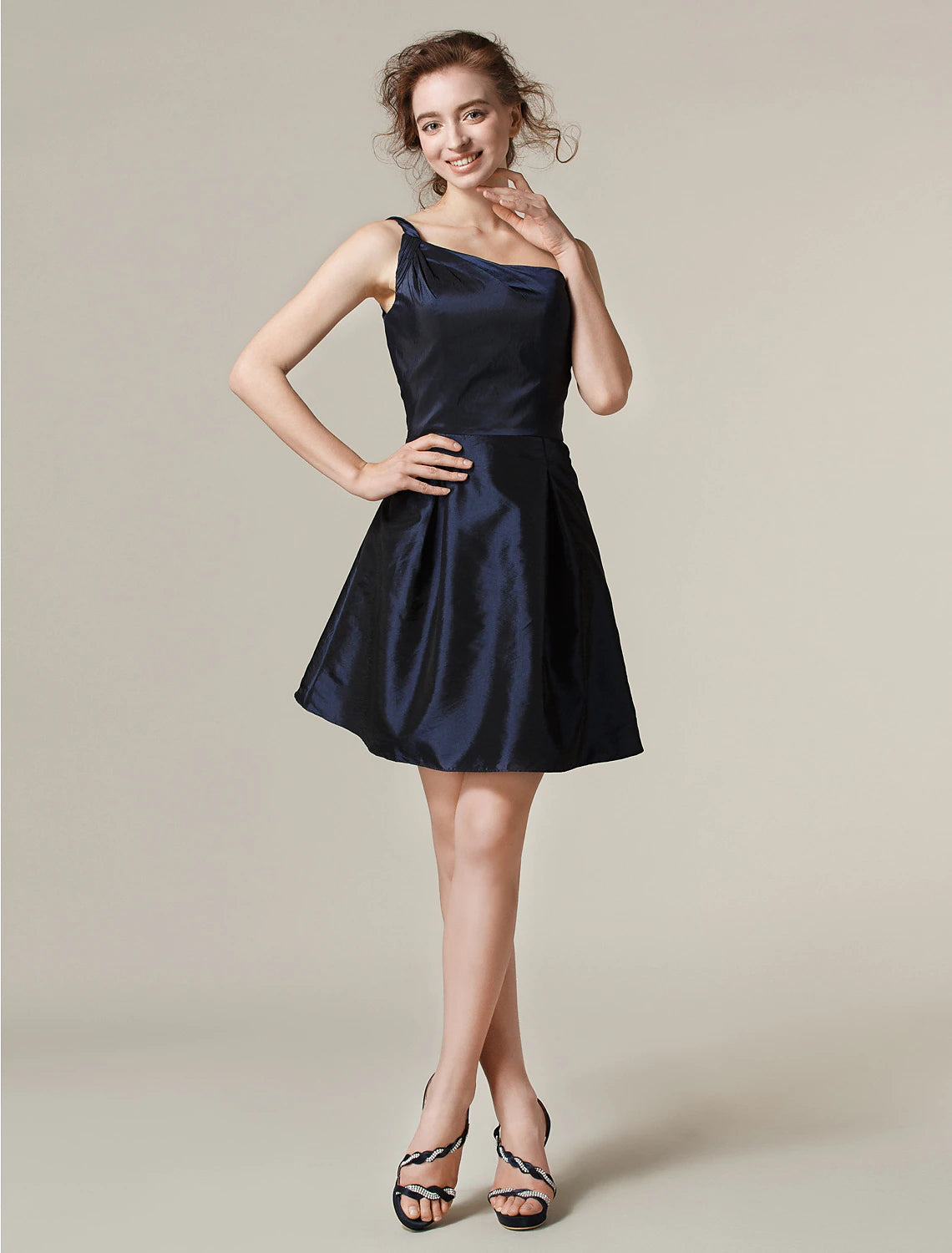 Statement DressA-Line / Princess One Shoulder Short / Mini Taffeta Bridesmaid Dress with Pleats