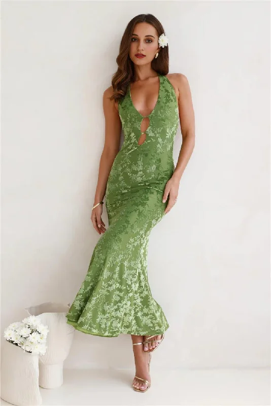 women's stretch dressesMagical Ivy Halter Maxi Dress Green