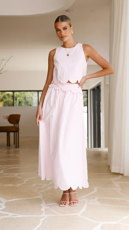 women's flowy skirtsNakisia Top and Maxi Skirt Set - Light Pink