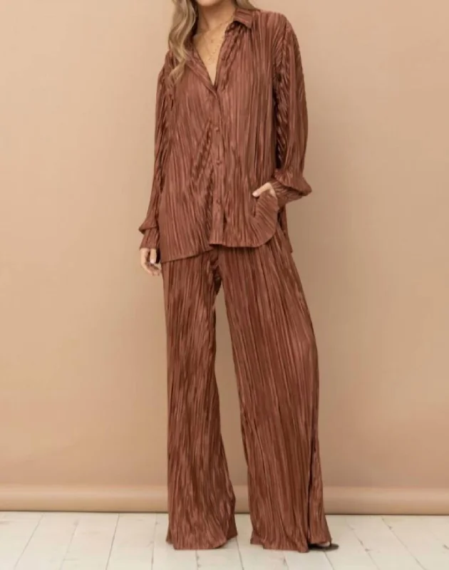 women's dress pantsAccordion Pleated Pant Set In Brown