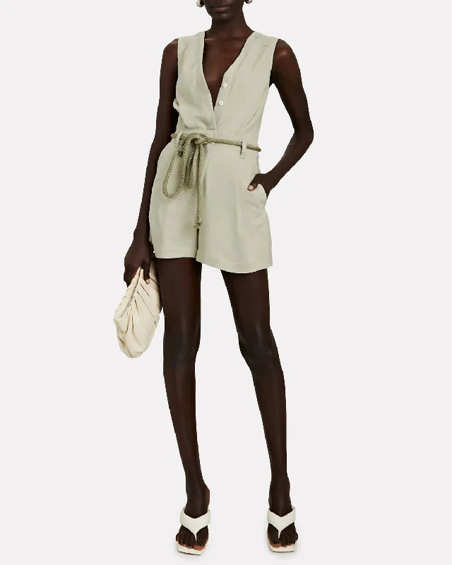 women's short pantsGuomez V-Neck Belted Romper In Beige