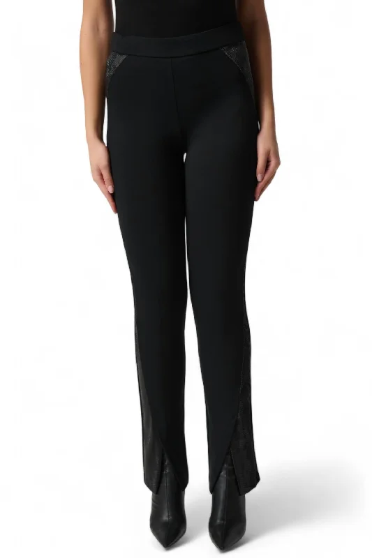 women's ripped pantsHeavy Knit Snake Leatherette Pull-On Pants In Black