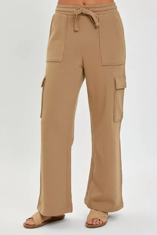 women's sustainable pantsHigh Rise Cargo Pocket Wide Pants In Mocha