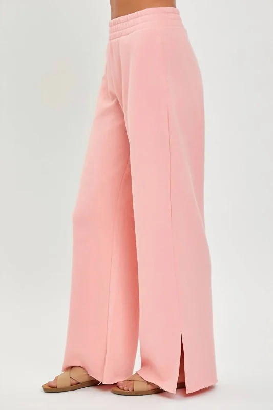 women's affordable pantsSoft Knit Wide Leg With Slit Lounge Pants In Blush