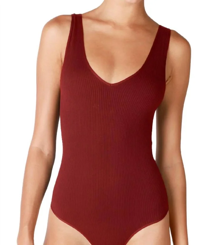 Quick-Dry Cover-Up FemaleV Neck Tank Bodysuit In Sundried Tomato