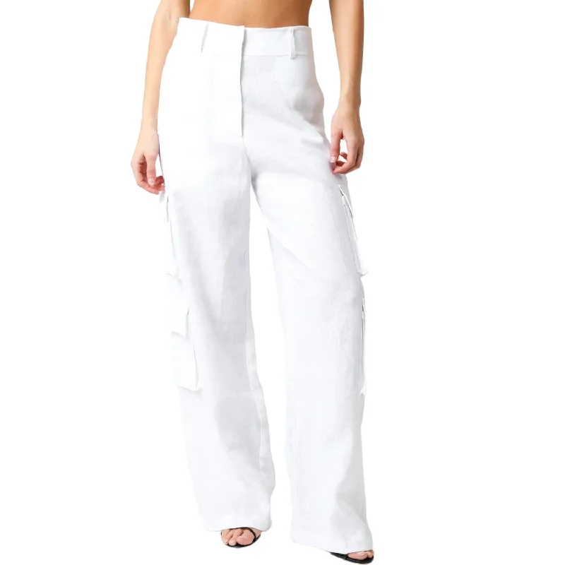 women's chic pantsWomen's Tracy Linen Cargo Pants In White