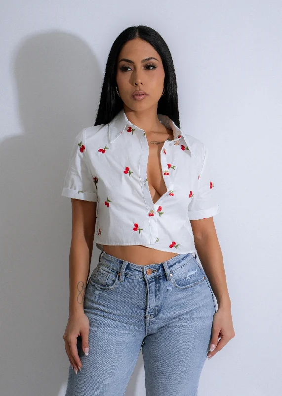 Glitter DressCherry Blossom Charm Crop Top White