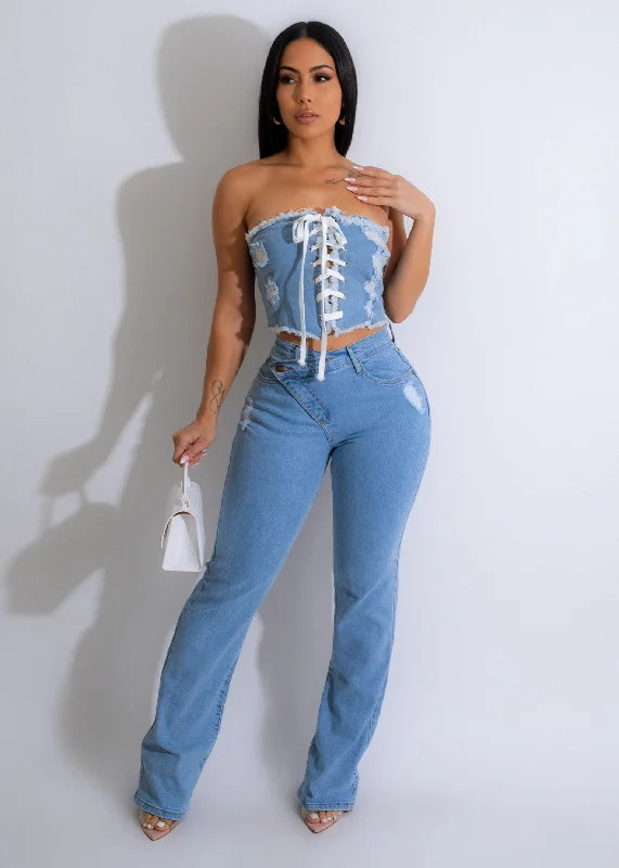 Plus-Size DressFull Potential Crop Top Light Denim