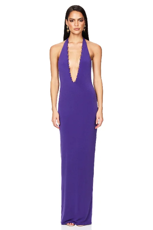 Asymmetric DressNookie Empire Halter Gown - Purple