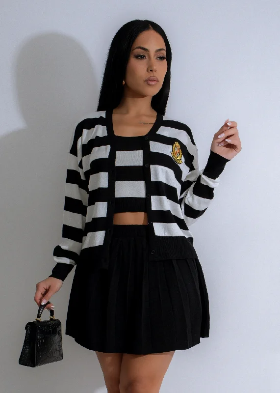 women's stylish dressesRegal Lines Stripes Knit Skirt Set Black