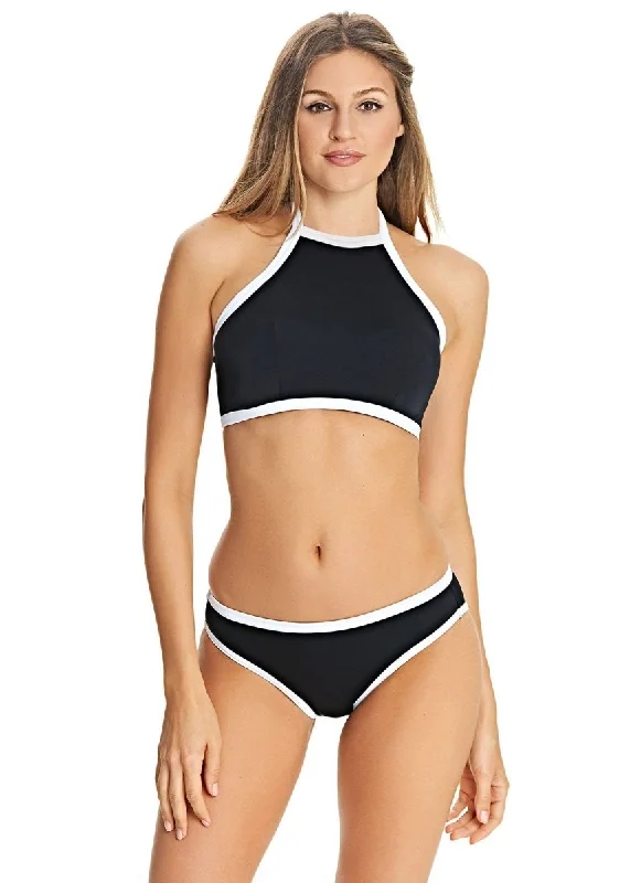 Skirtini Female SwimwearBack to Black UW High Neck Crop Bikini Swim Top- 3701