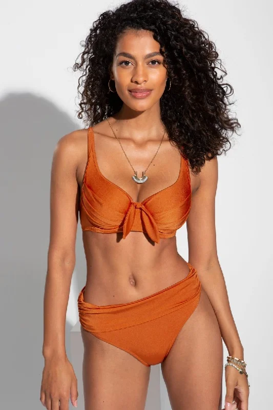 Matching Swimwear Set FemaleAzure Underwired Lined Non Padded Bikini Swim Top Burnt Orange- 1134