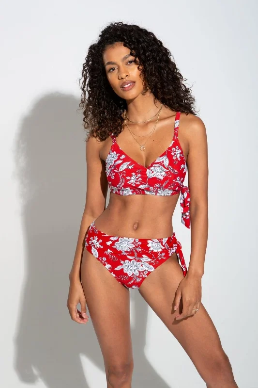 Flowy Skirt FemaleFreedom Underwired Non Padded Wrap Bikini Swim Top Red/White- 25500