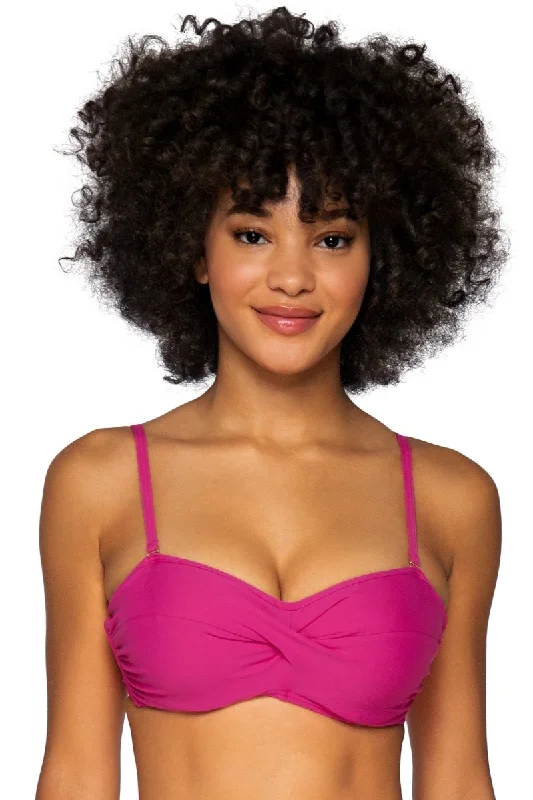 Low-Cut Female SwimwearIconic Twist Bandeau Bikini Top Pitaya- 55EFGH