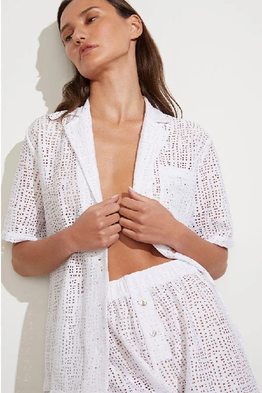 Mix-and-Match Female SwimwearEyelet Lace Island Shirt in White