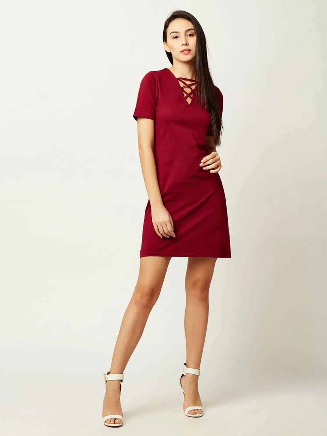 Sleeveless DressNew Love Criss Cross Bodycon Dress Maroon