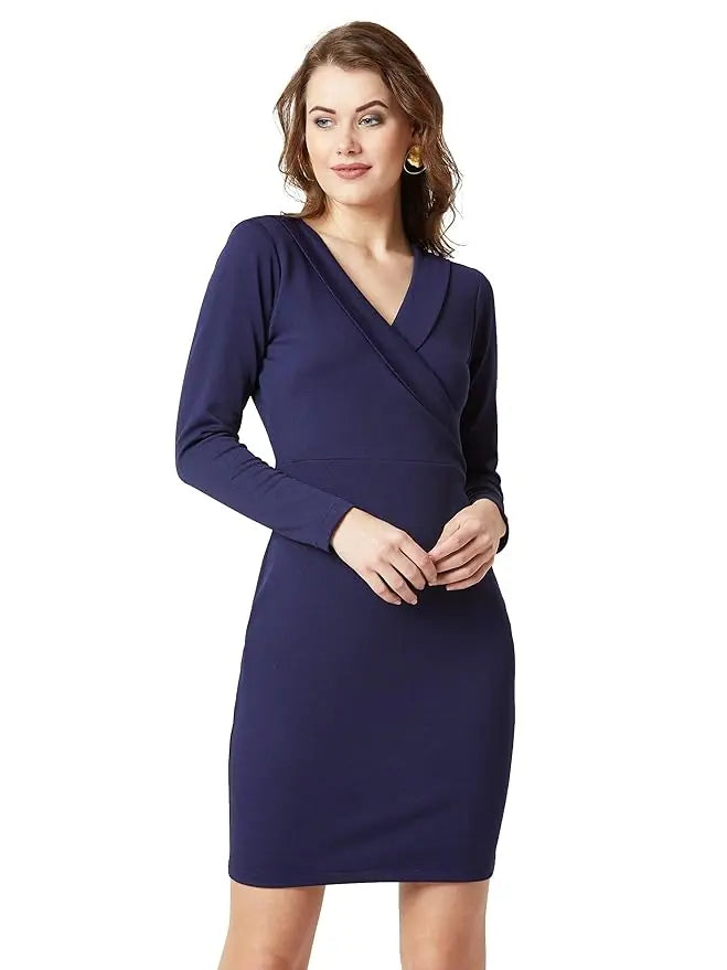 women's handmade dressesAngels Appear Wrap Bodycon Dress Navy Blue