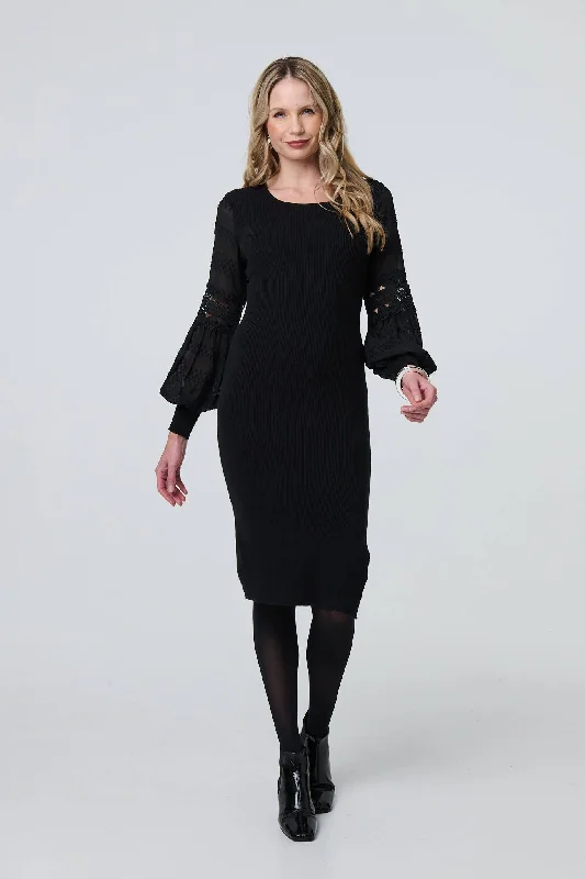 women's retro dressesLong Sheer Sleeve Bodycon Knit Dress