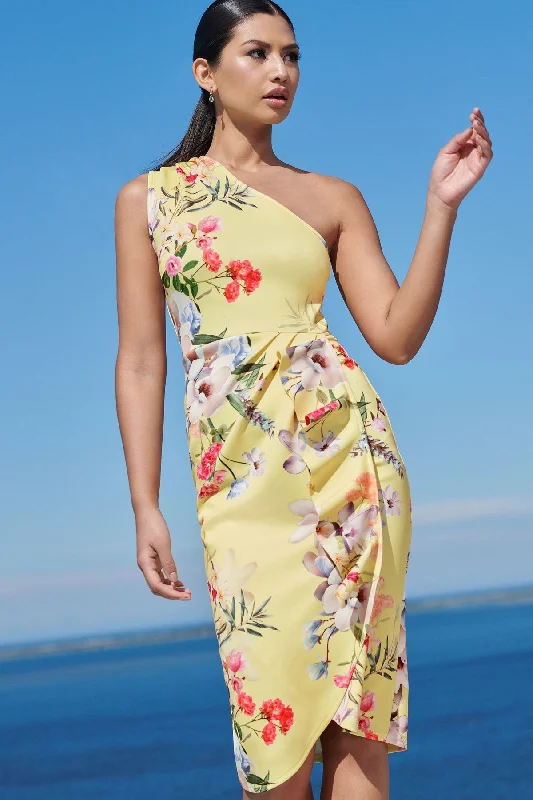 Casual DressOne Shoulder Floral Bodycon Dress Yellow