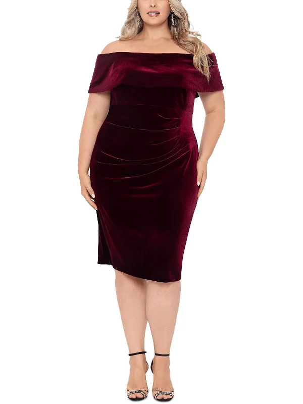 Floor-Length DressPlus Womens Velvet Knee Bodycon Dress