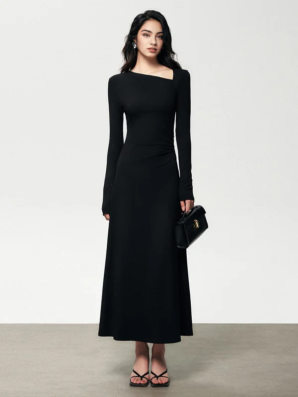 Sleeveless DressRibbed Knit Asymmetric Long Sleeve Bodycon Long Dress