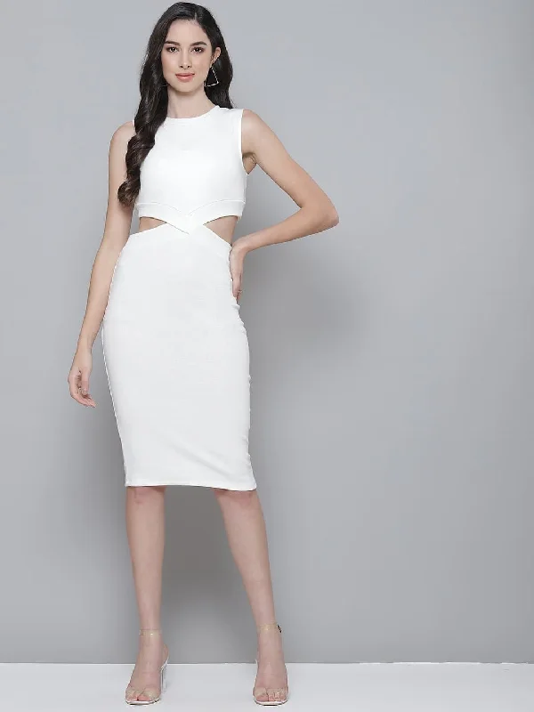 women's maximalist dressesWhite Rib Side Cut-Out Bodycon Dress