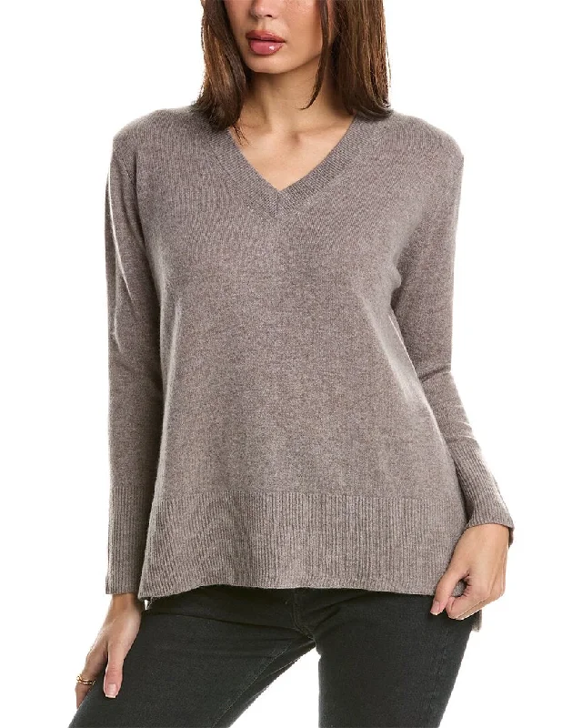 Funky SweatersForte Cashmere High-Low Seamed V-Neck Cashmere Sweater