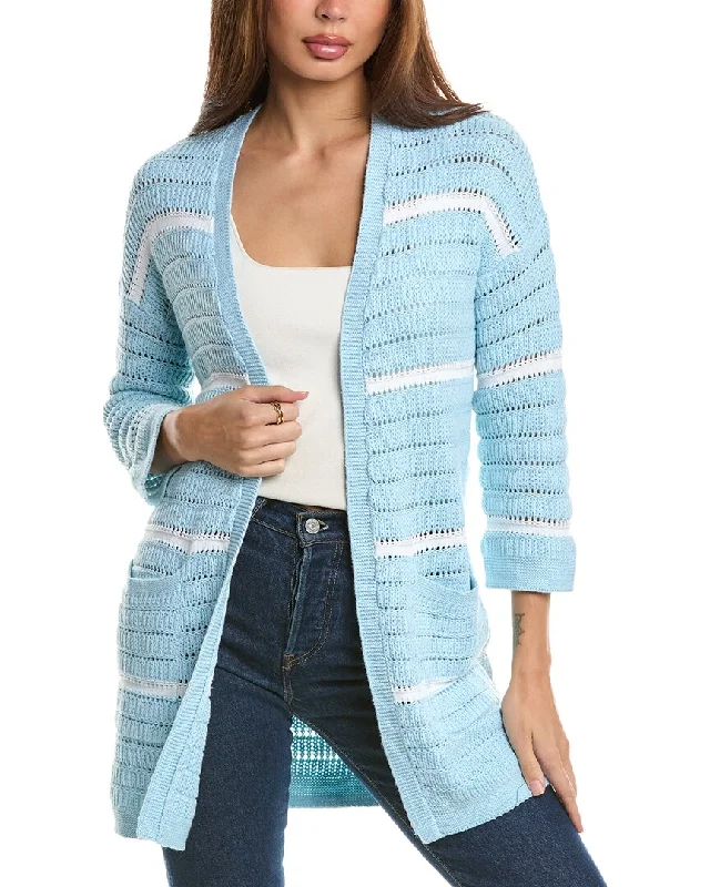 Fitted Oversized Cardigan SweatersForte Cashmere Texture Stripe Cardigan