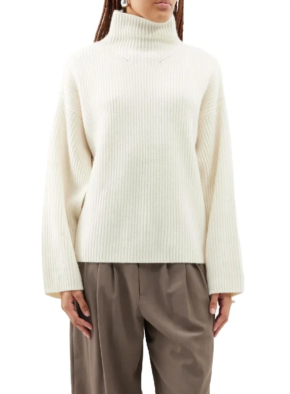 Flannel Patterned Cashmere SweatersFrankie Sweater In Ivory