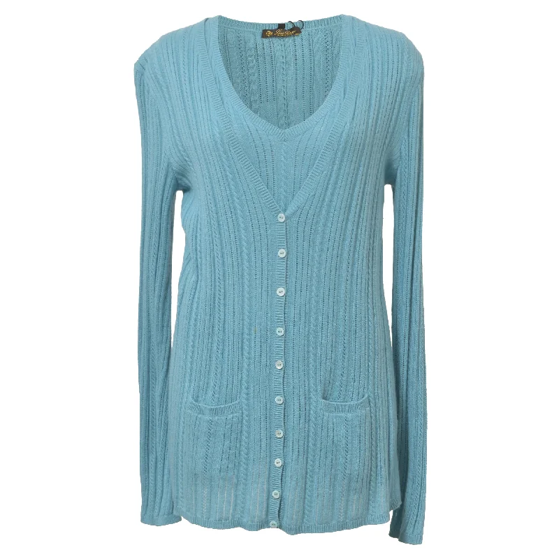 Luxurious Chunky SweatersLoro Piana Twin Set Button Down Cardigan in Light Blue Cashmere