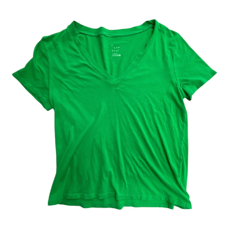 women's tops with asymmetrical designsTop Short Sleeve Basic By A New Day In Green, Size: XS