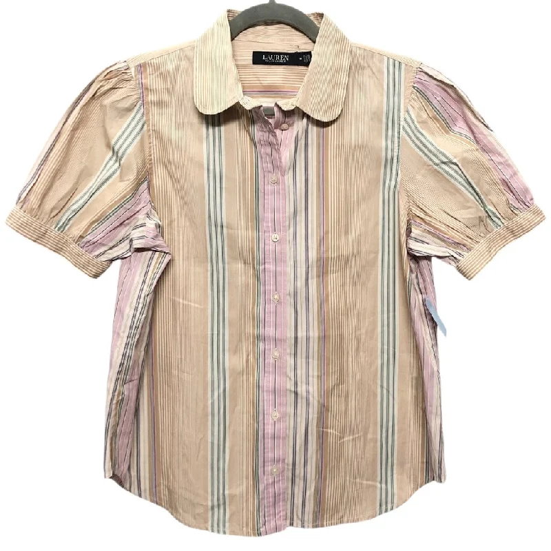 women's tops for summer festivalsTop Short Sleeve By Lauren By Ralph Lauren In Pink & Tan, Size: M