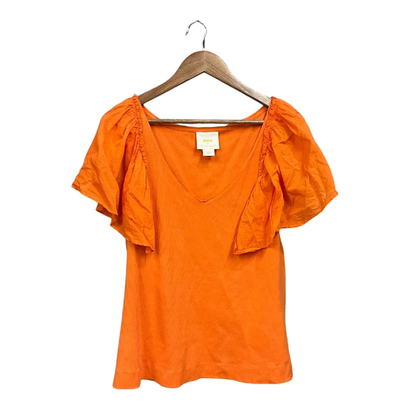 women's tops with sheer overlaysTop Short Sleeve By Maeve In Orange, Size: Xl