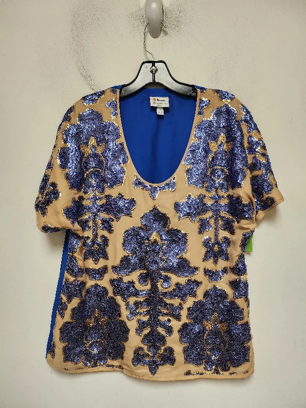 women's tops with cold-shoulder cuts and lace detailingTop Short Sleeve By Tracy Reese In Blue & Gold, Size: M